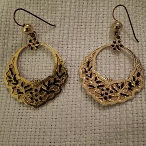 Vintage Gold and Black Floral Earrings